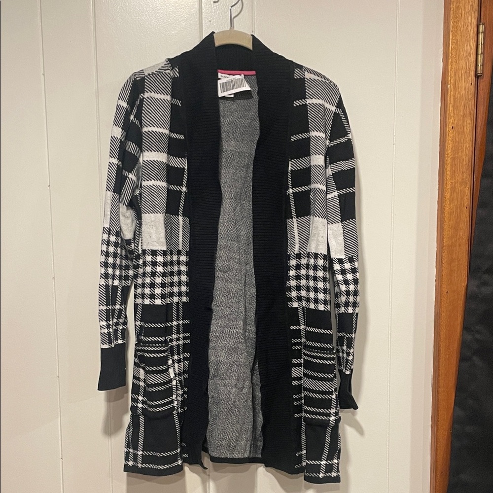 Isaac Mizrahi Black and White Plaid Cardigan